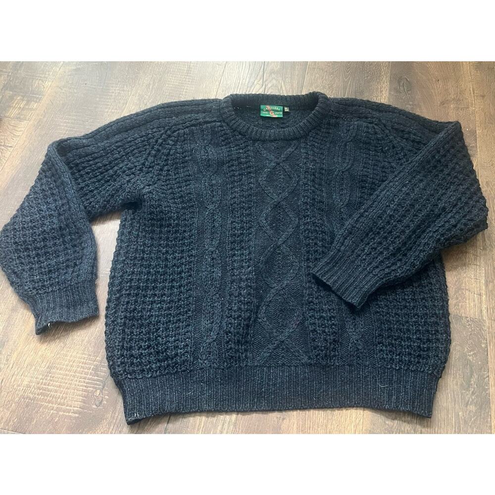 VTG Gaeltarra Ireland Wool Fisherman Knit Grandpa Sweater Oversize Blue 112 44”
